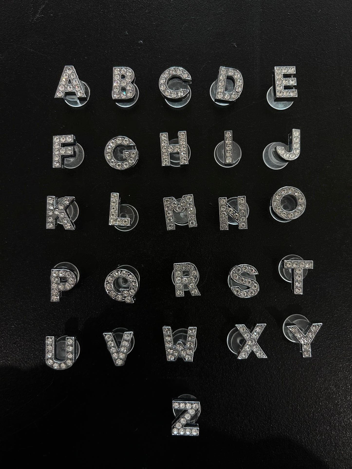Silver Rhinestone Alphabet Croc Charms